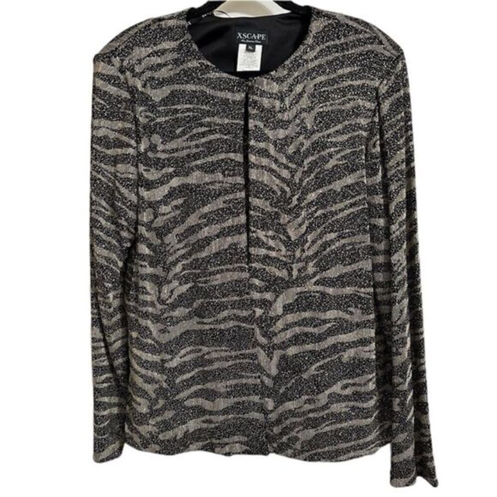 NWT Xscape Ltd Womens 2 Pc Set Jacket Top Animal Print Sparkle Formal Evening XL